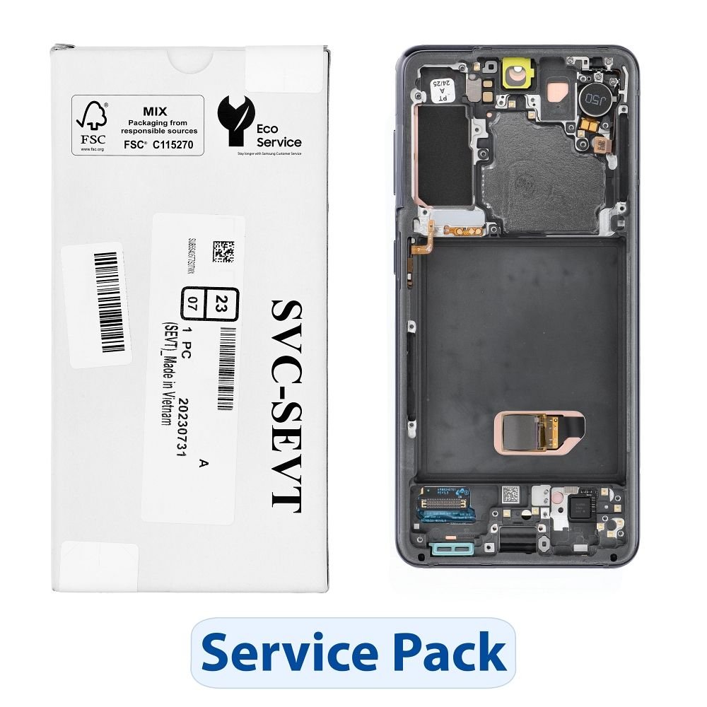 LCD Display and Touch Screen Replacement with Frame for Samsung Galaxy S21 5G G991B - GH82-27257A - Gray - Service Pack