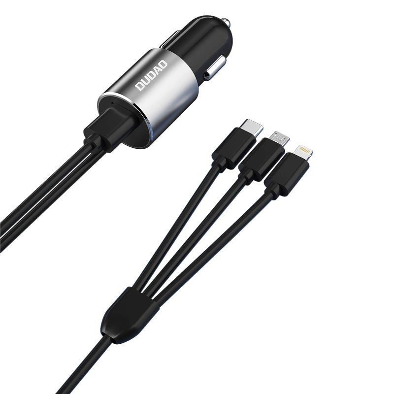 Car Charger Dudao R5ProN 3in1 USB 3,4 A Built-IN Cable Lightning USB Type C Micro USB - Black