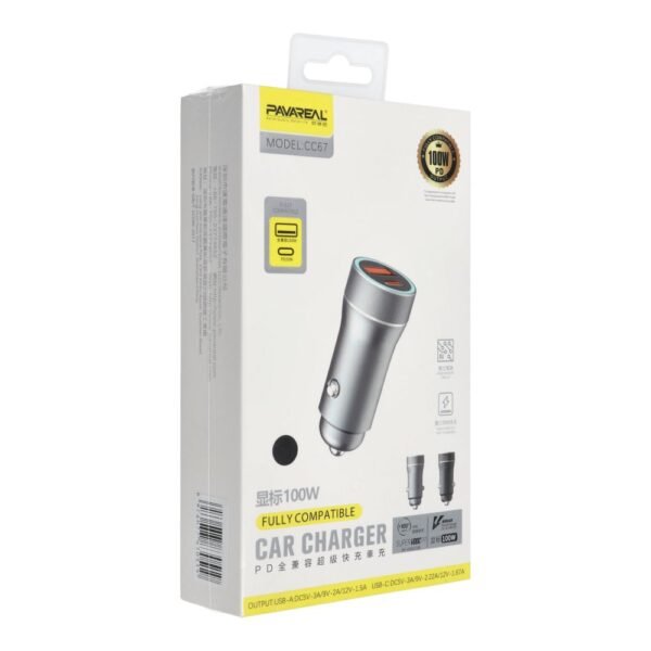 PAVAREAL PA-CC67 Car Charger USB A & Type C PD 3A 20W - Black