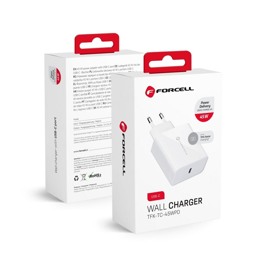 Wall Charger Forcell F-Energy TFK-TC-45WPD Type C PD QC4.0 3A - 45W - White