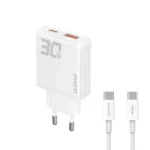 Wall Charger GaN Dudao A30EUT 30W USB-A USB-C with USB-C - USB-C Cable - White