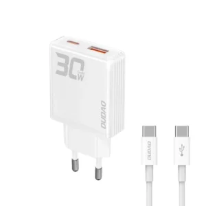 Wall Charger GaN Dudao A30EUT 30W USB-A USB-C with USB-C - USB-C Cable - White