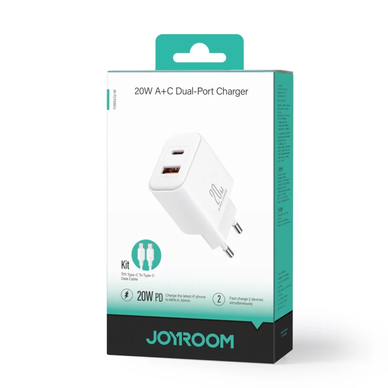 Charger Joyroom JR-TCF05 20W USB-A USB-C with USB-C Cable - white