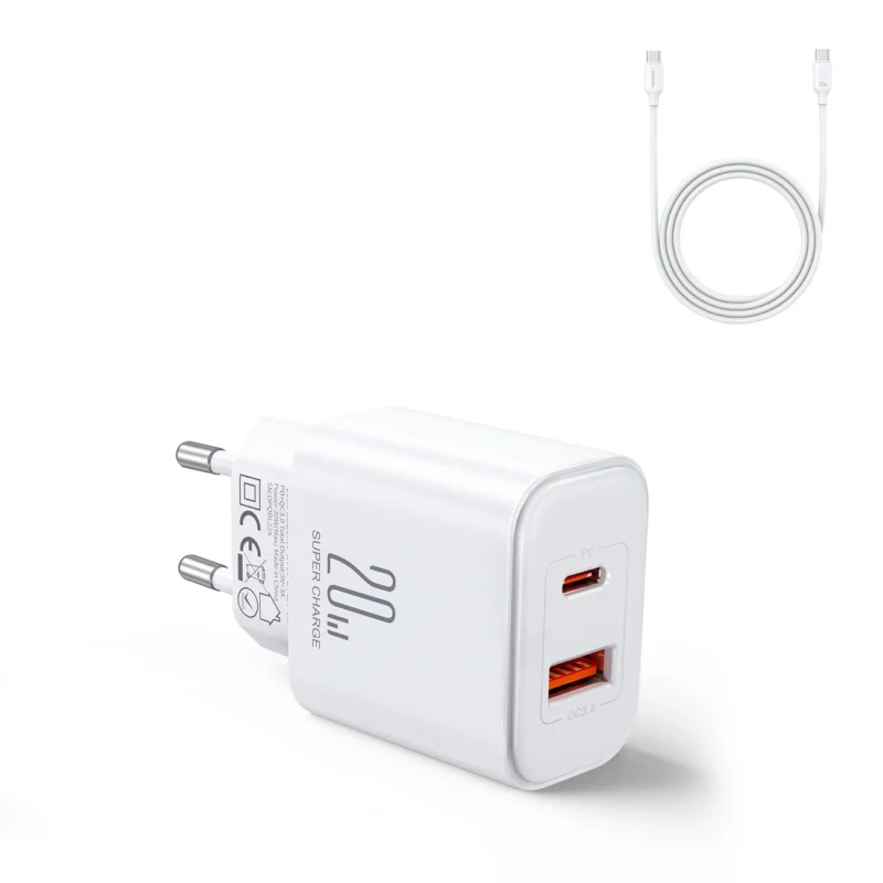 Charger Joyroom JR-TCF05 20W USB-A USB-C with USB-C Cable - 1M - White - Image 2